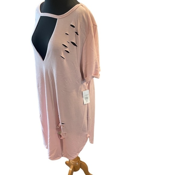 F2F Women's Ripped Cut Out Plain Short Sleeve T shirt dress Pink, Size 2 NWT - Picture 2 of 4